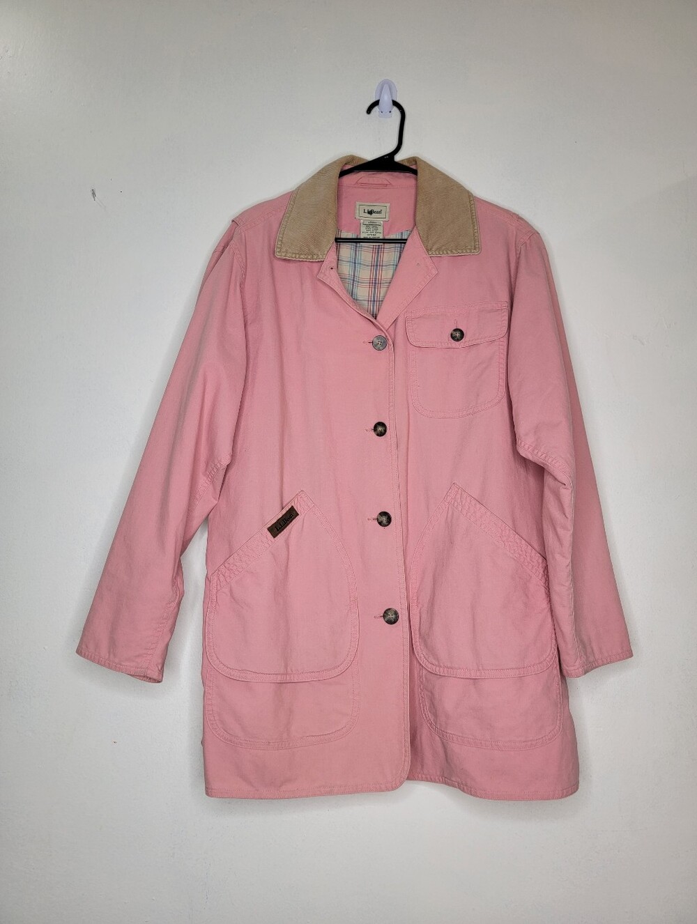 LL Bean Vintage Pink Cotton Utility Jacket with Tan Corduroy Collar